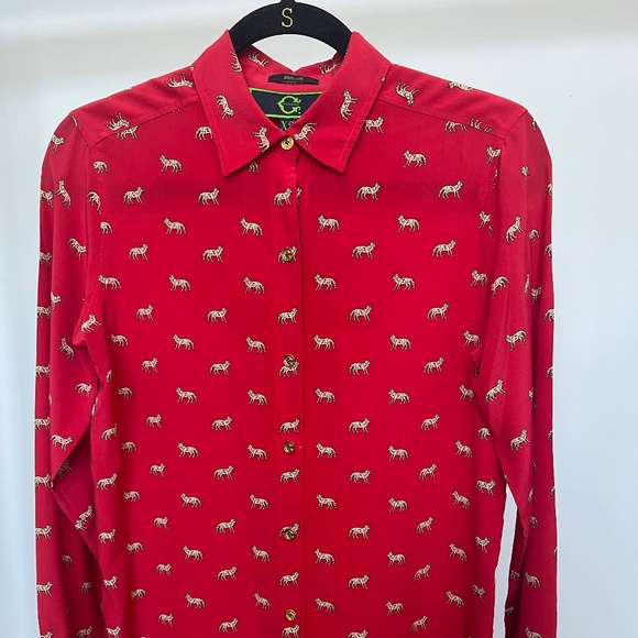 C. Wonder Women’s Long Sleeve Button Down Collared Silk Animal Print Blouse, XS - Picture 1 of 3